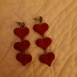 SHEIN Red Triple Heart Earrings